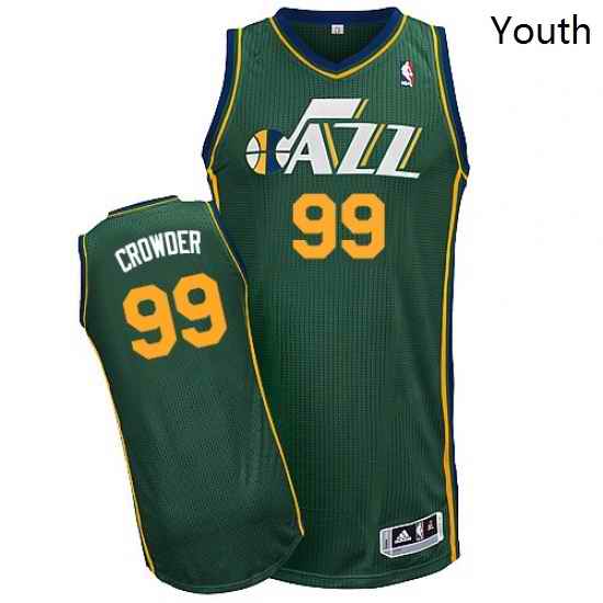 Youth Adidas Utah Jazz 99 Jae Crowder Authentic Green Alternate NBA Jersey